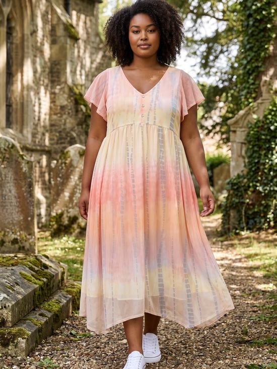 ONE WORLD Dresses & Skirts - ONE WORLD Pastel Ombre V-Neck Maxi Dress in Pink, Cream, Yellow